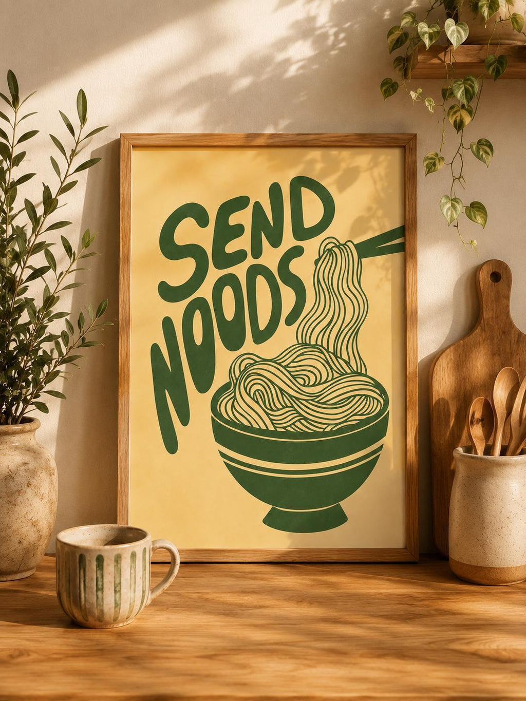 Funny Noodle Wall Art Print, Send Noods Poster, Ramen Kitchen Decor, Food Lover Gift, Humorous Dining Room Print, Noodle Lover Artwork | 034